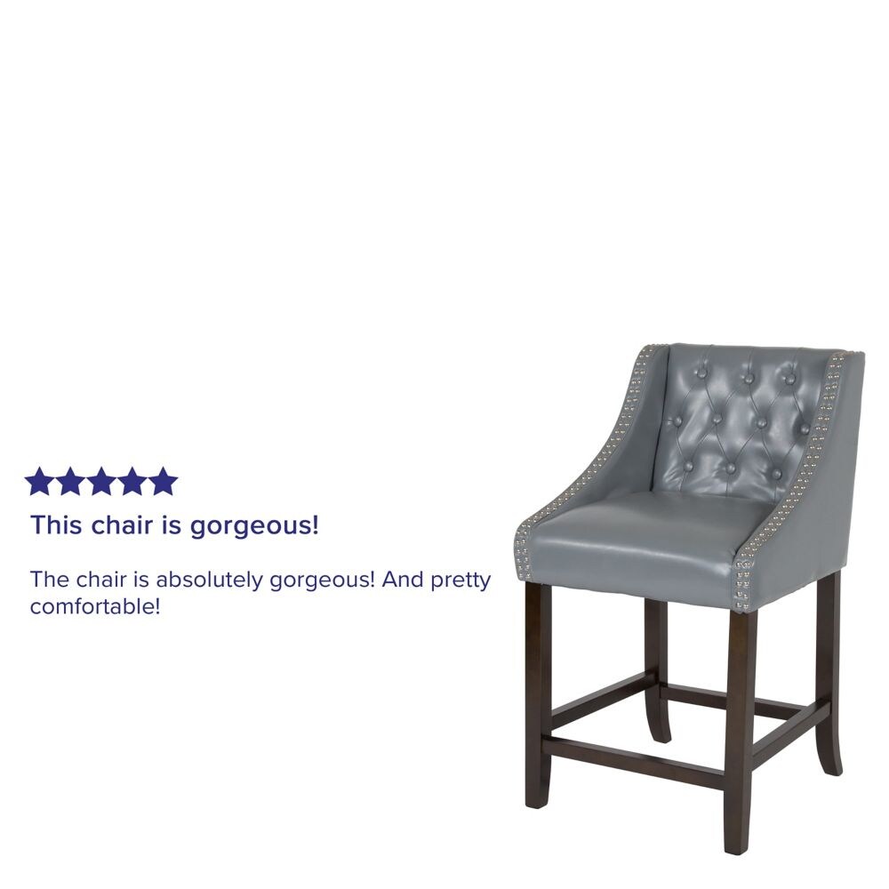 24" Gray Leather/Wood Stool