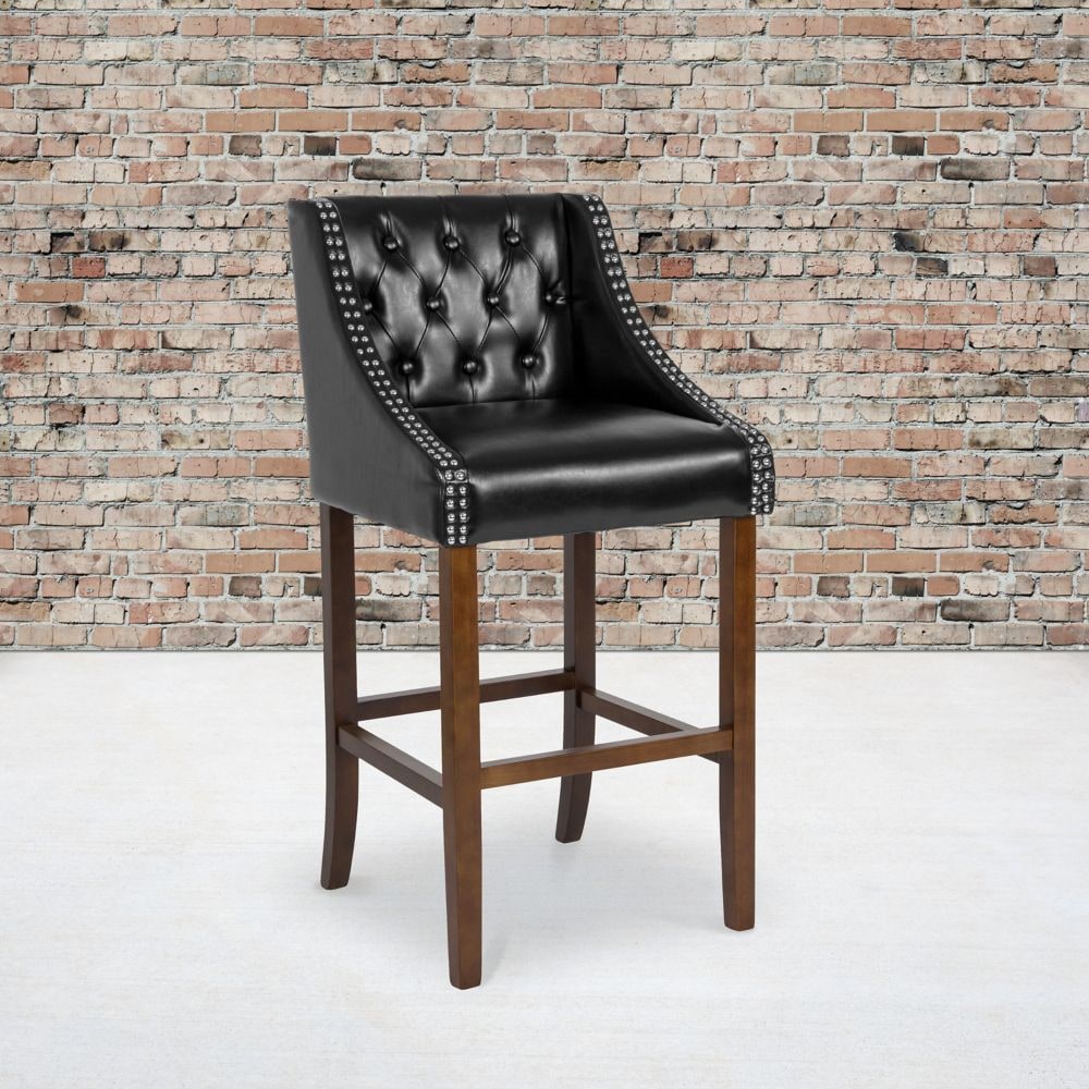 Tabouret en cuir noir et bois de 30 po