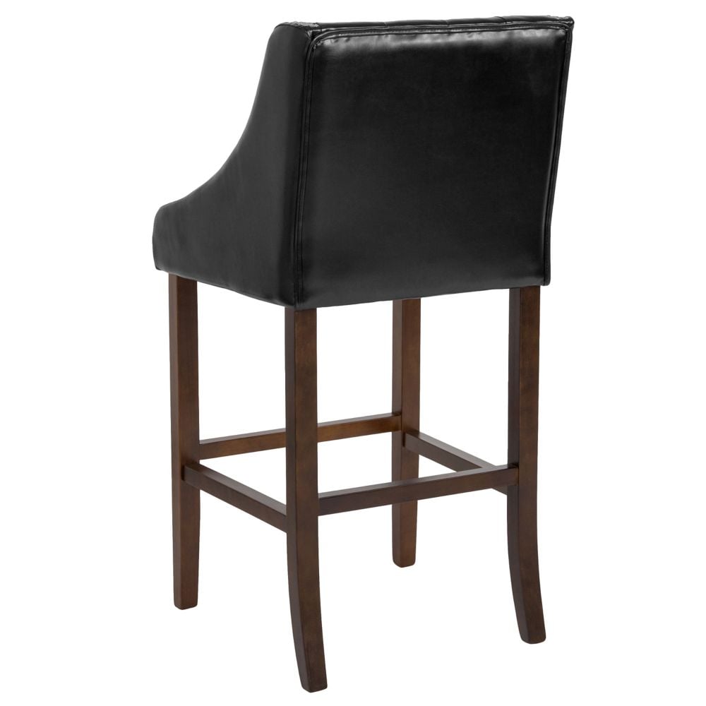 Tabouret en cuir noir et bois de 30 po