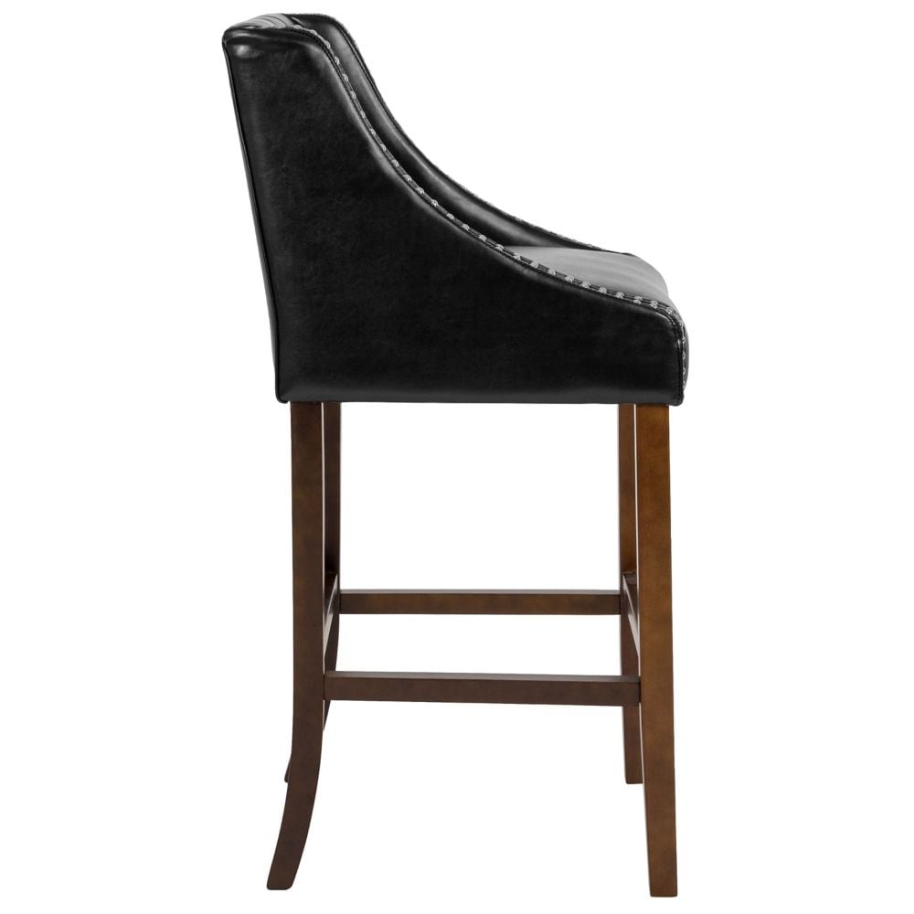 Tabouret en cuir noir et bois de 30 po