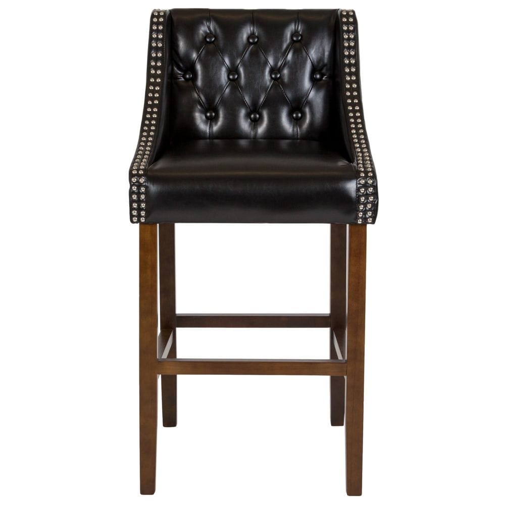 Tabouret en cuir noir et bois de 30 po