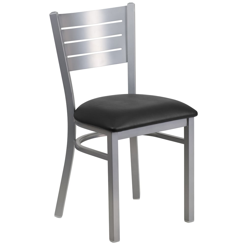 Chaise à lattes argentées - Siège noir
