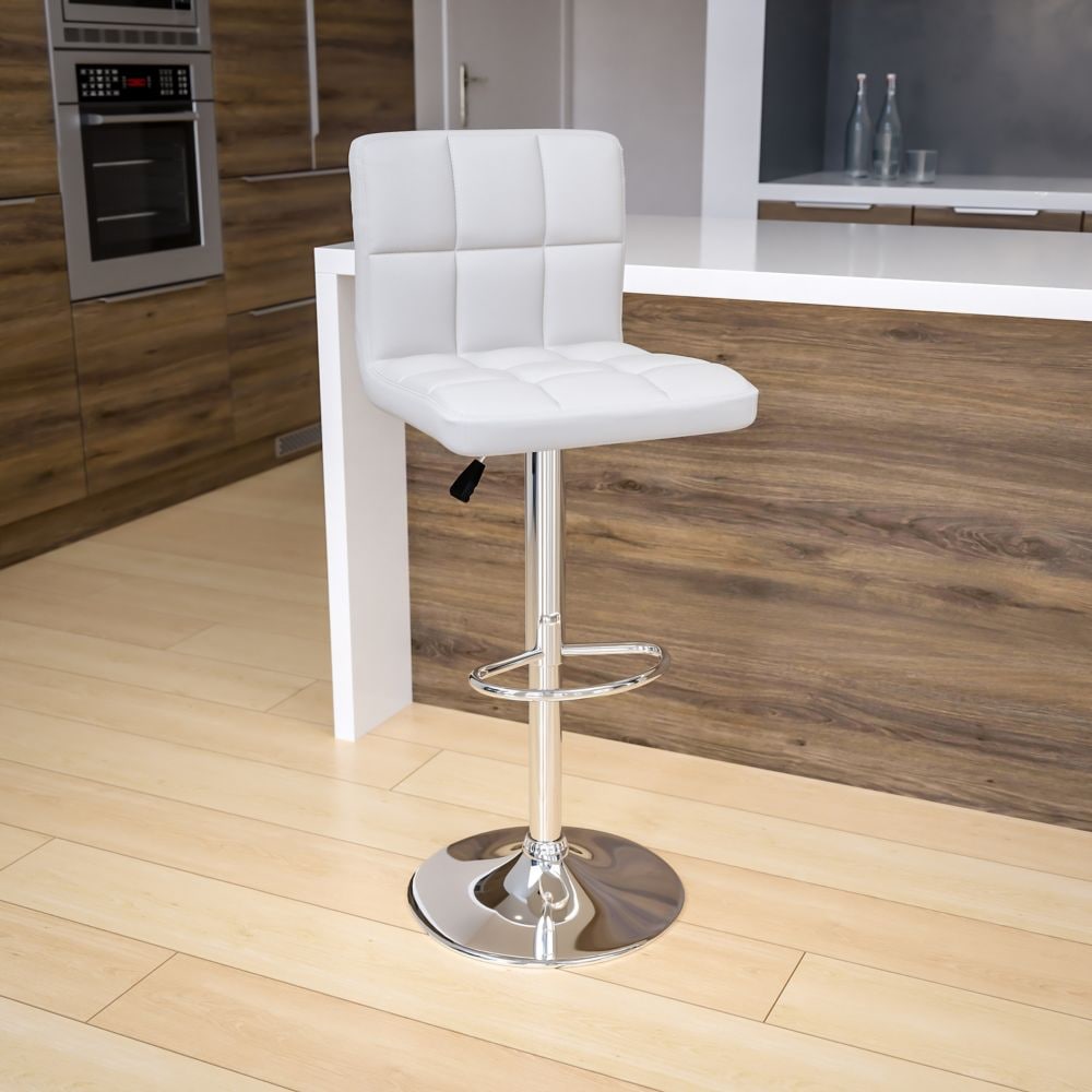 Tabouret de bar en vinyle matelassé blanc