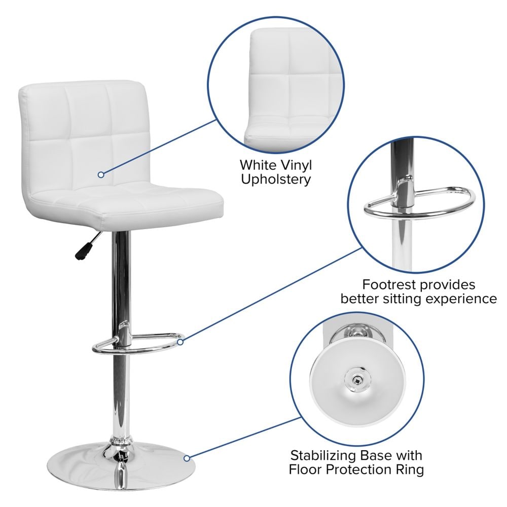 Tabouret de bar en vinyle matelassé blanc