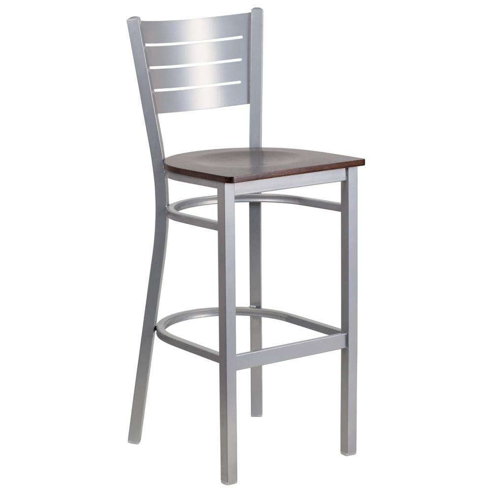 Tabouret à lattes argentées - Siège mural