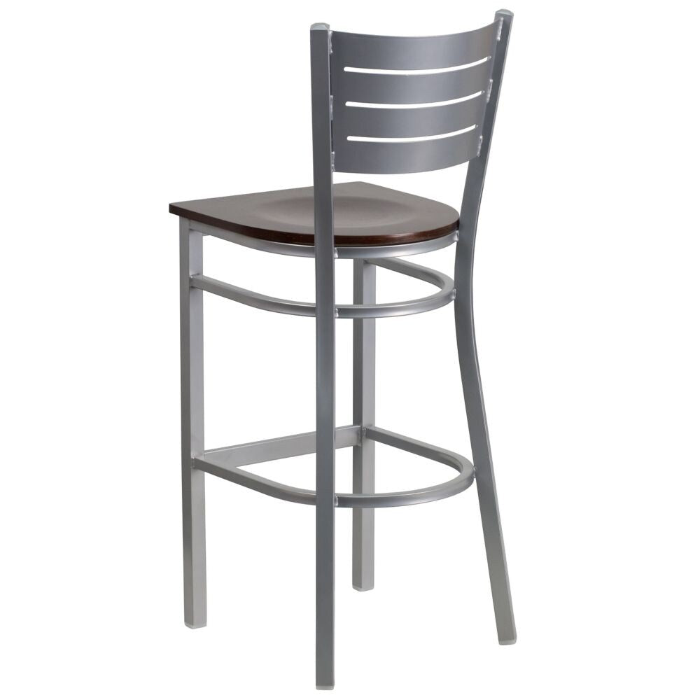 Tabouret à lattes argentées - Siège mural