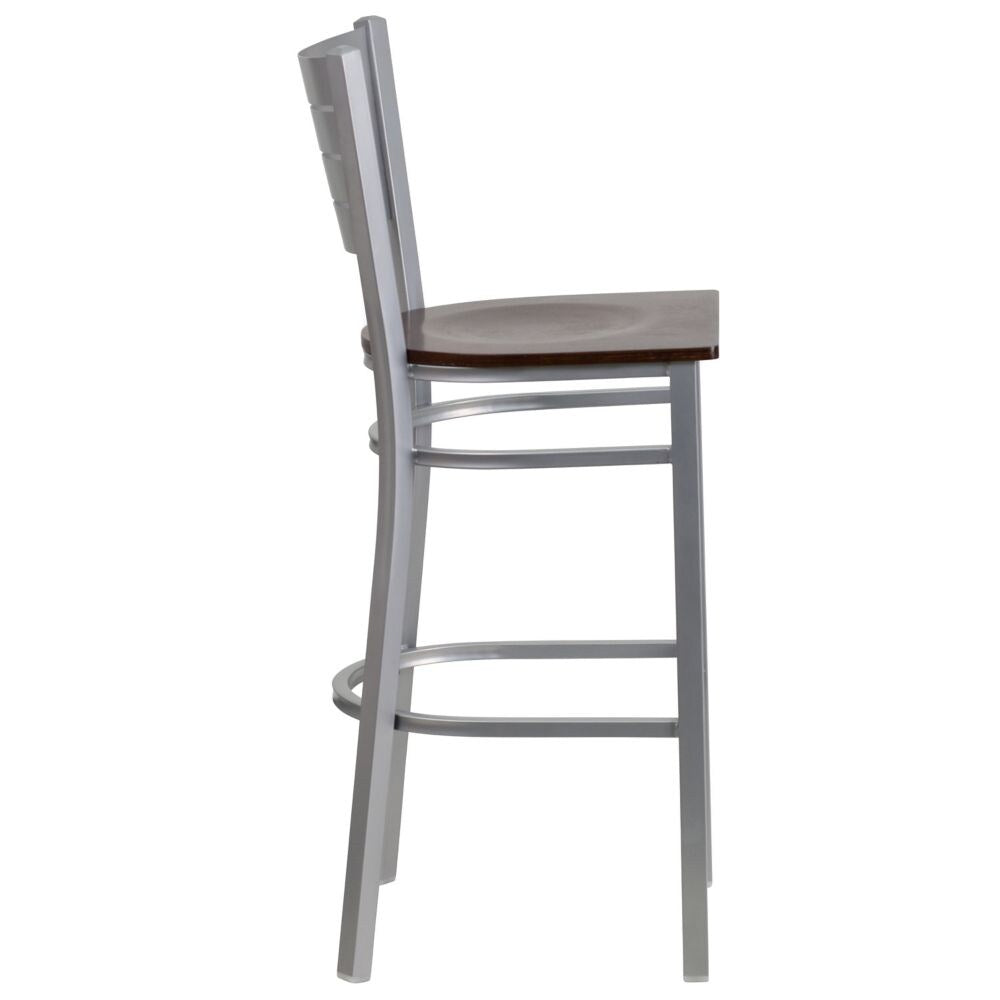 Tabouret à lattes argentées - Siège mural