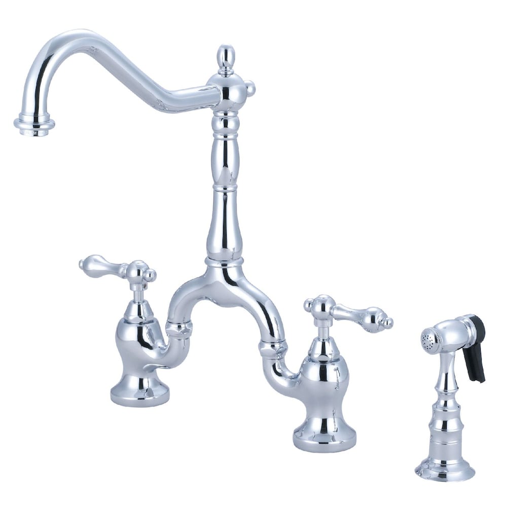 Robinet de cuisine à 2 poignées de style victorien avec pulvérisateur latéral en chrome poli