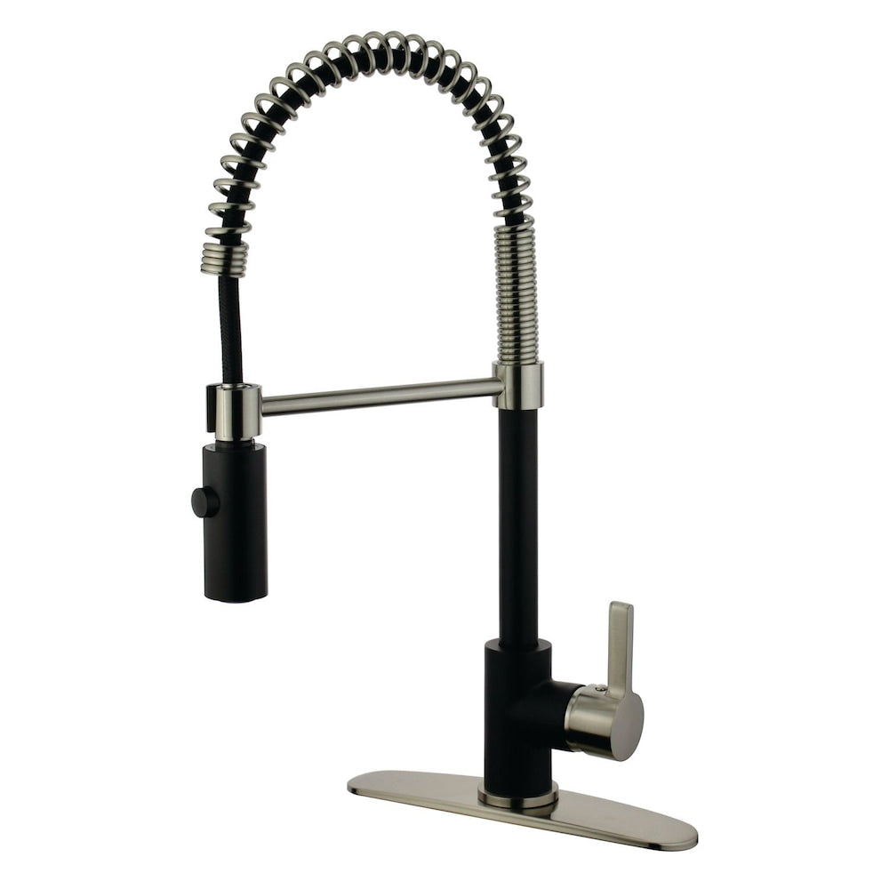 Robinet de cuisine contemporain à poignée unique et pulvérisateur rétractable en noir et nickel satiné