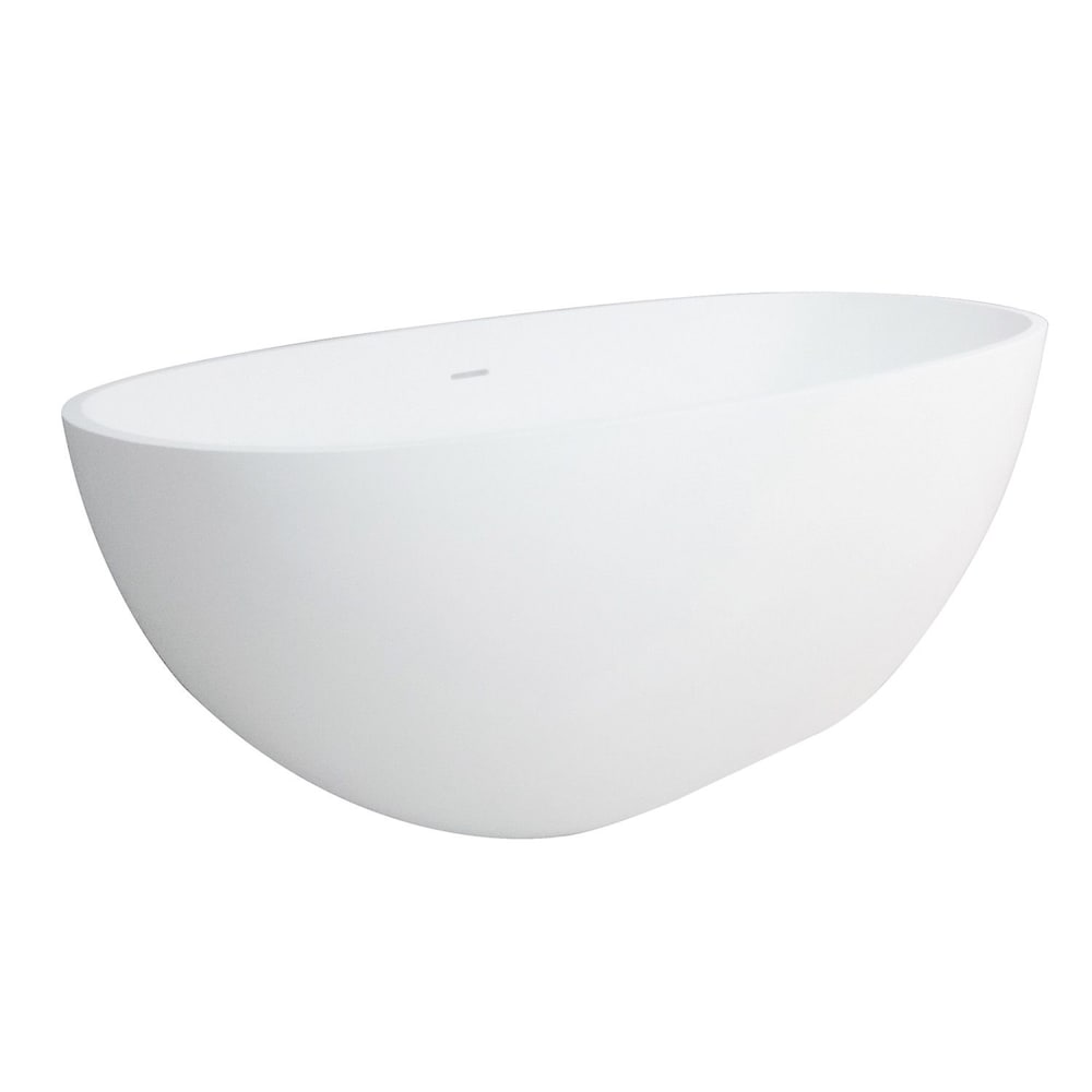 Baignoire autoportante à fond plat Claira de 65 po en pierre mate à surface solide en blanc
