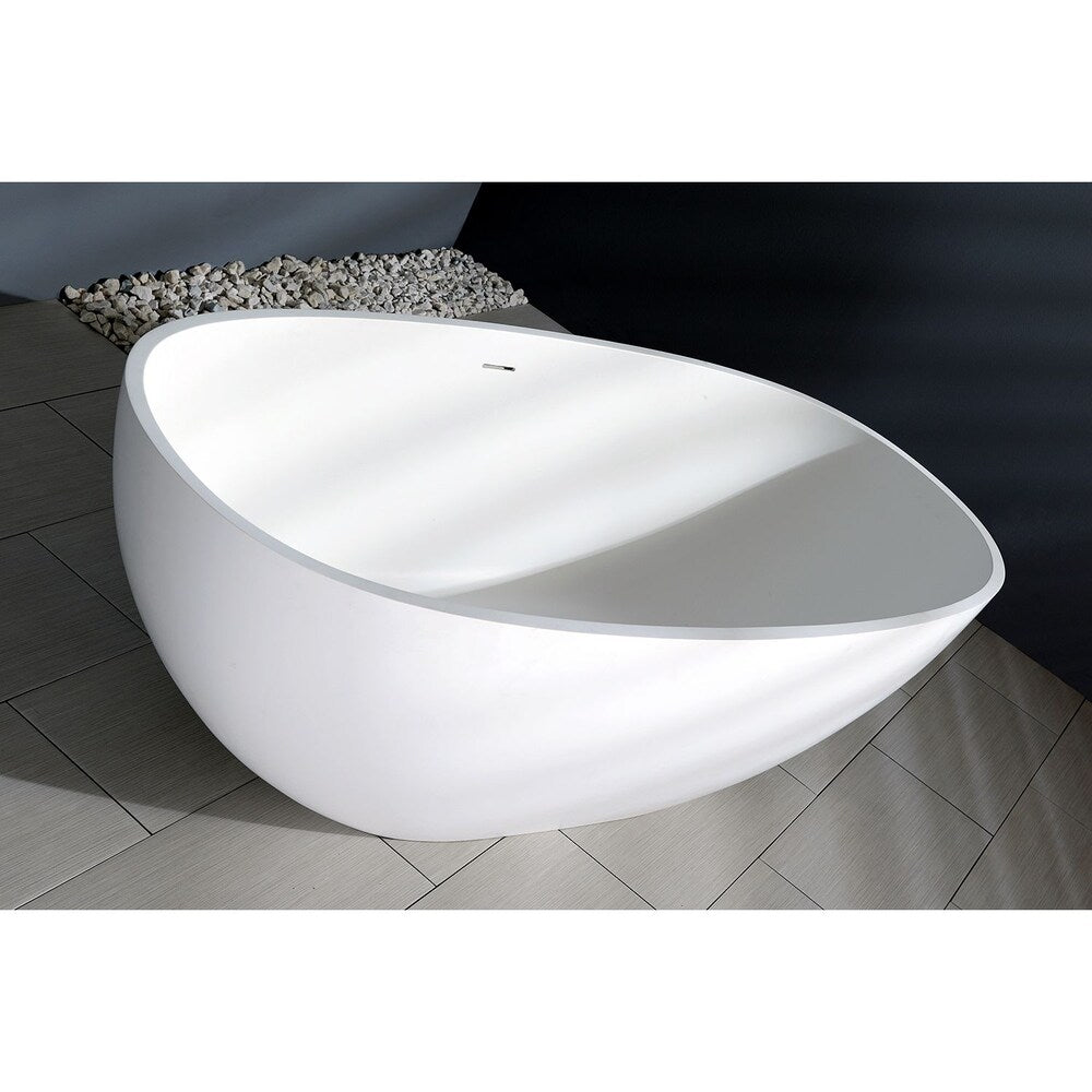Baignoire autoportante à fond plat Claira de 65 po en pierre mate à surface solide en blanc