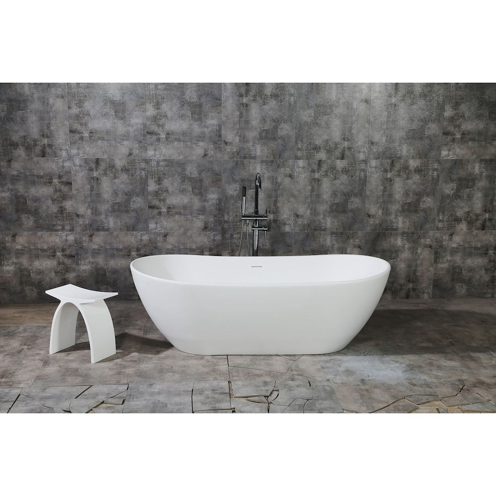 Serena 71.4 in. Solid Surface Matte Stone Flatbottom Freestanding Bathtub in White