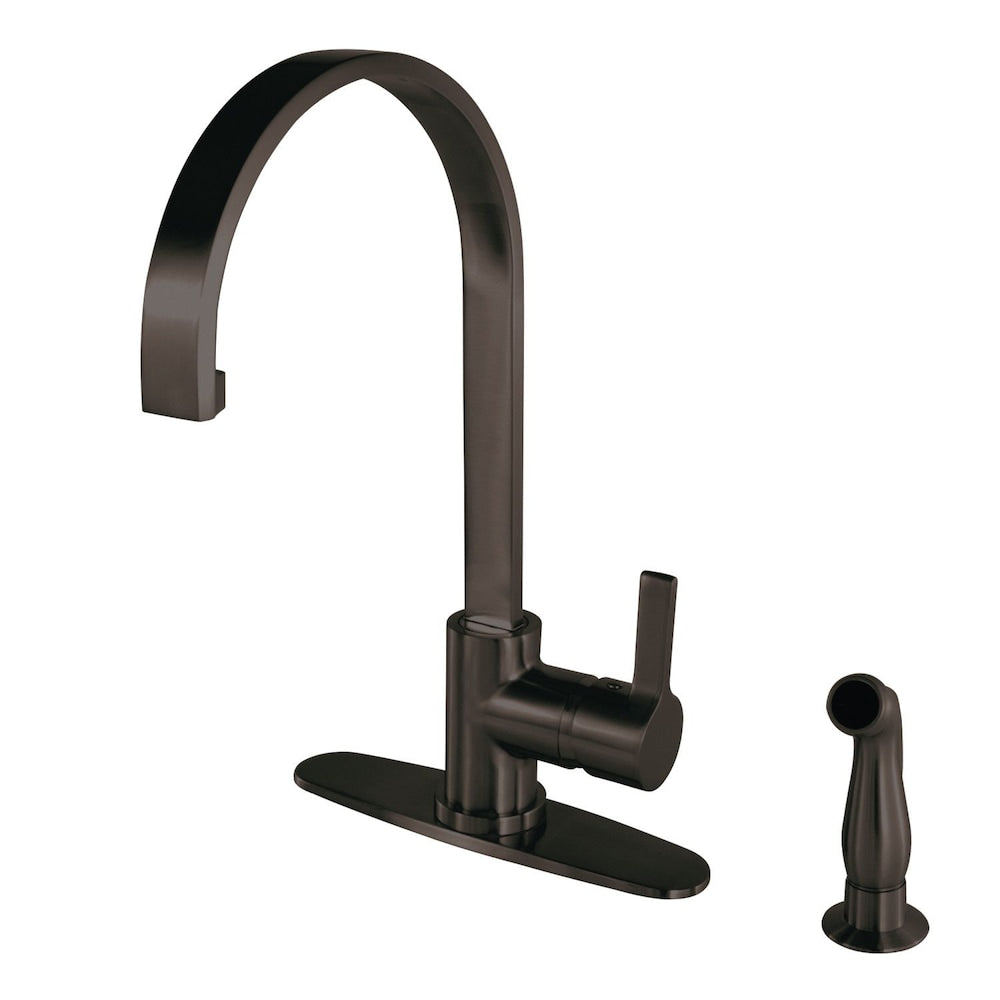 Robinet de cuisine standard à poignée unique avec pulvérisateur latéral en bronze huilé