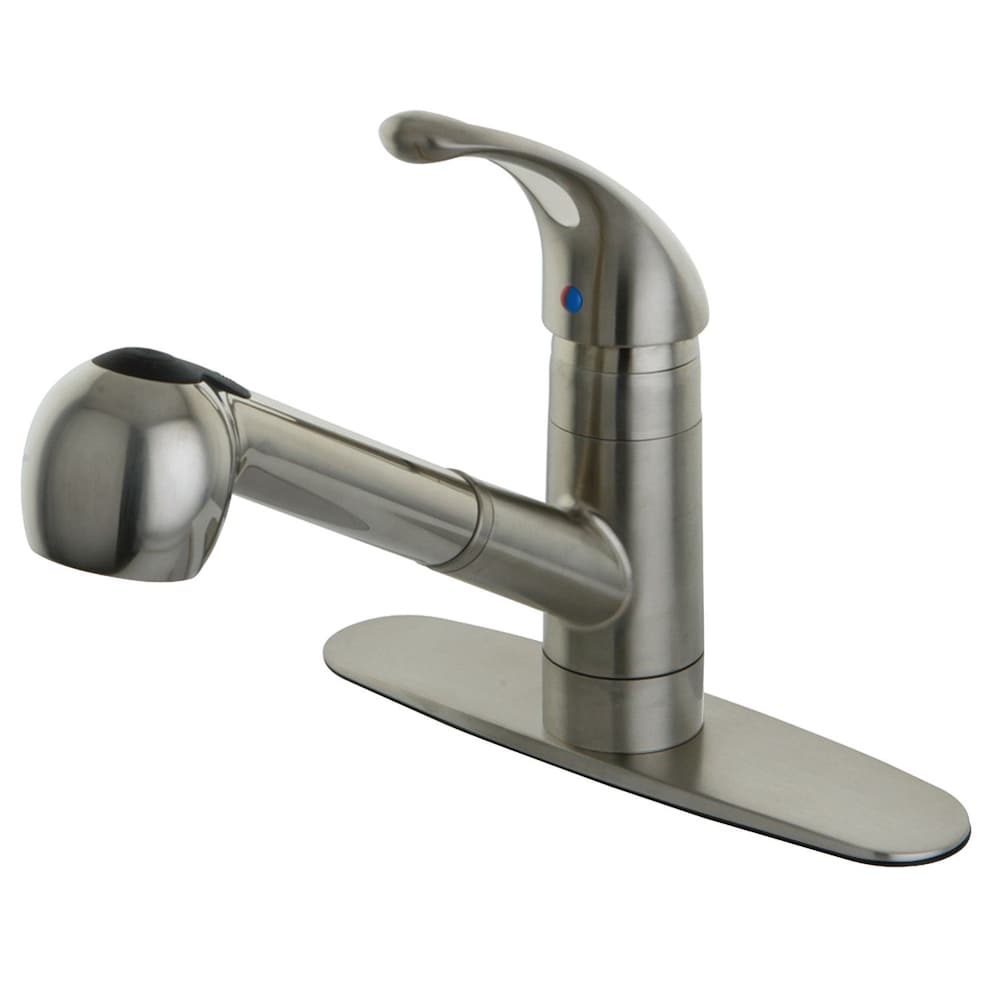Robinet de cuisine traditionnel à poignée unique et douchette extractible en nickel satiné