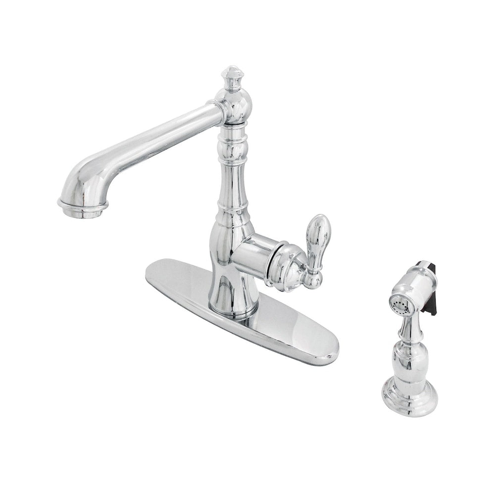 Robinet de cuisine standard à poignée unique American Classic avec pulvérisateur latéral en chrome