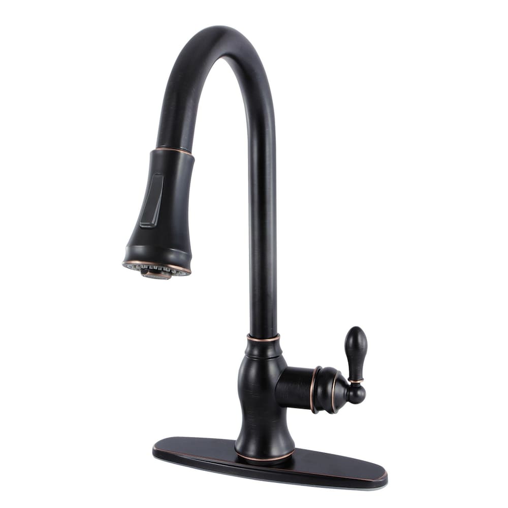 Robinet de cuisine classique à poignée unique et pulvérisateur rétractable en bronze huilé