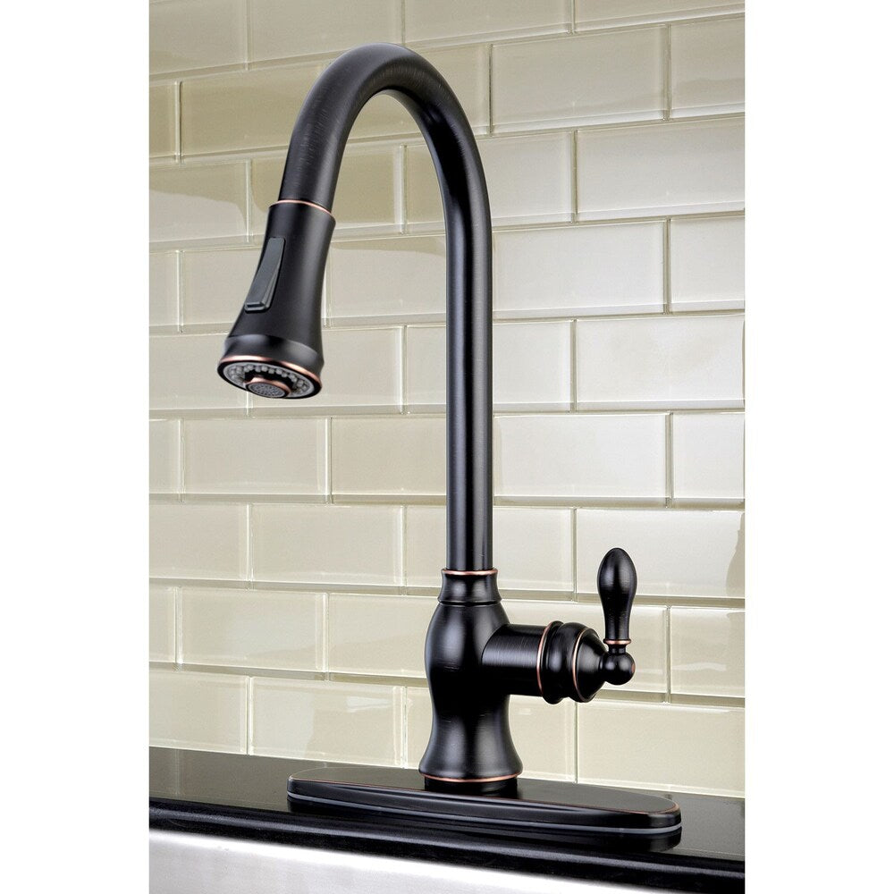 Robinet de cuisine classique à poignée unique et pulvérisateur rétractable en bronze huilé