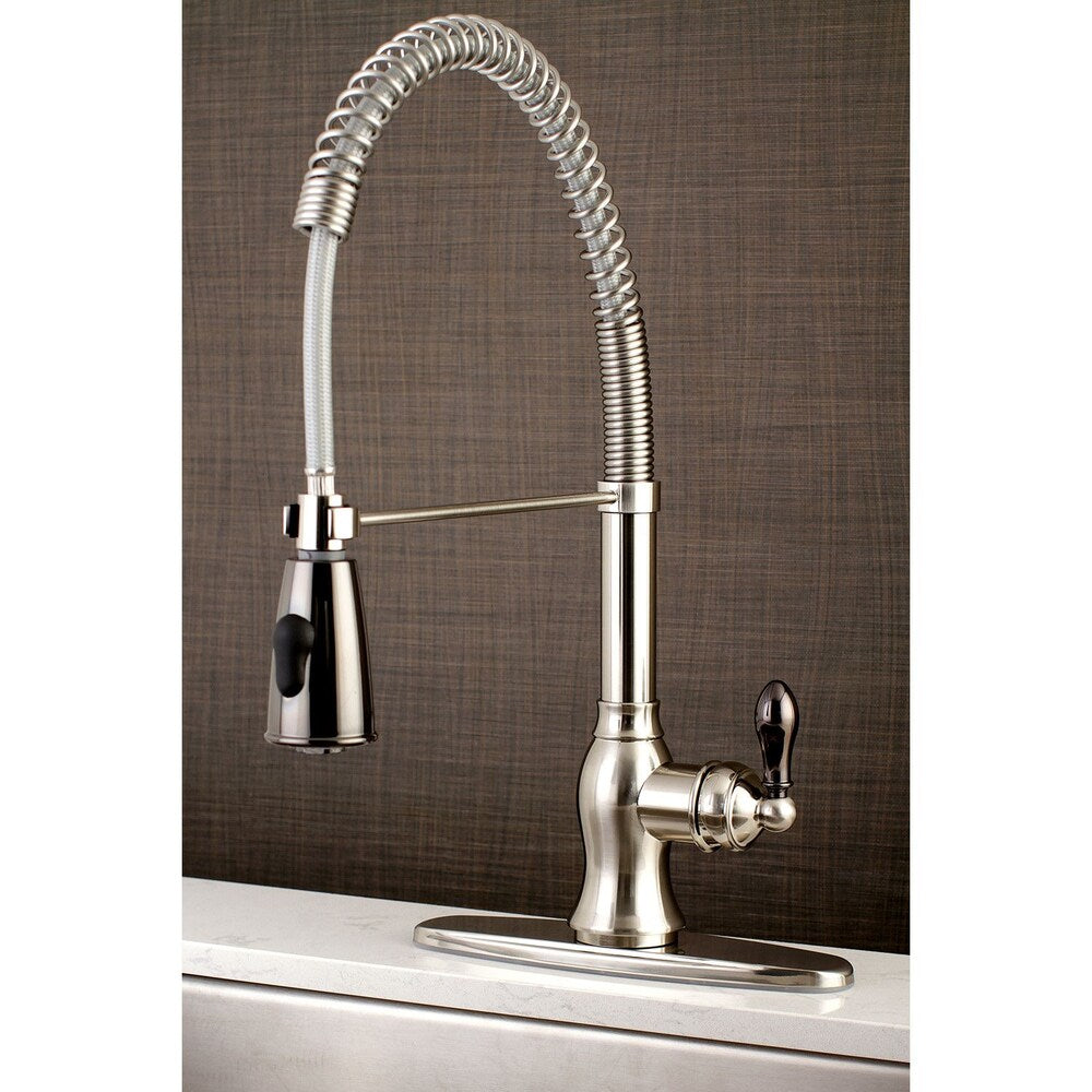 Robinet de cuisine à poignée unique avec douchette rétractable en nickel satiné et acier inoxydable noir