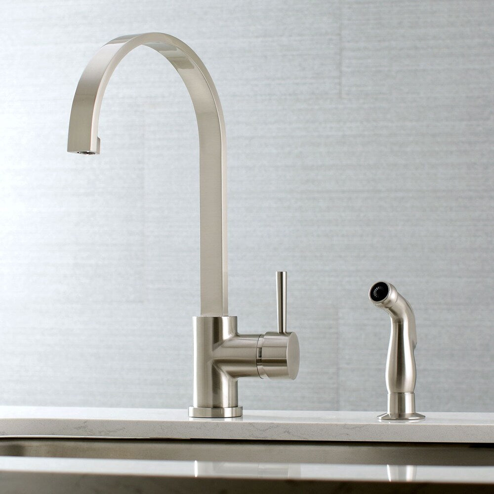 Robinet de cuisine standard à poignée unique Concord avec pulvérisateur latéral en nickel satiné