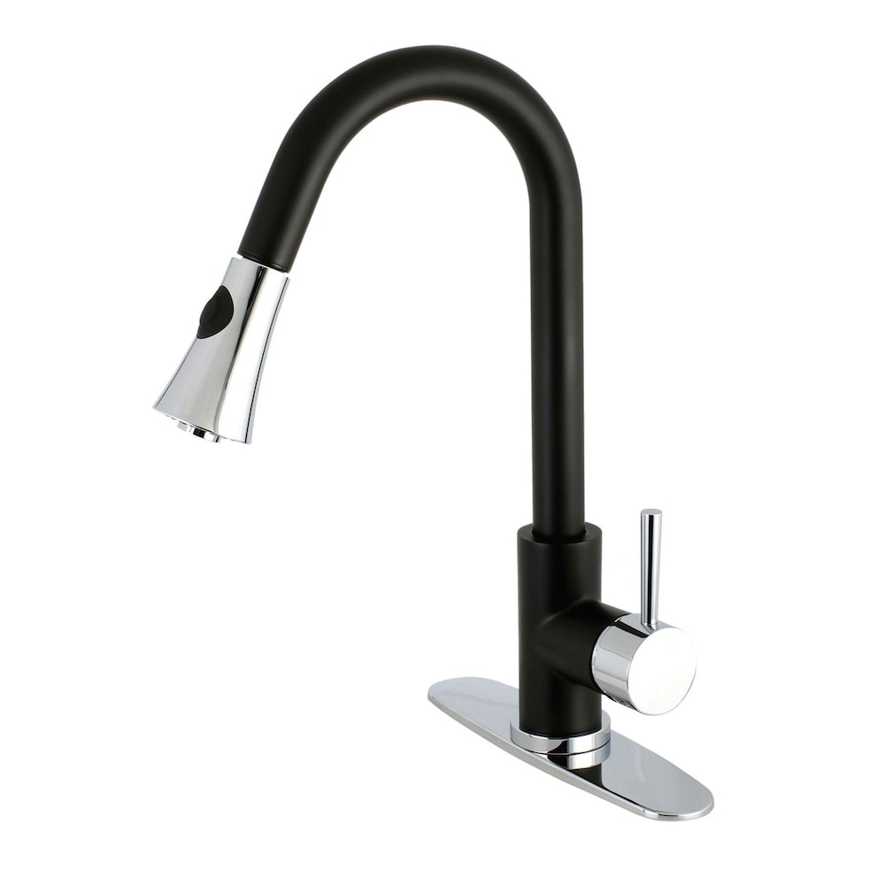 Robinet de cuisine moderne à poignée unique et pulvérisateur rétractable en noir mat et chrome