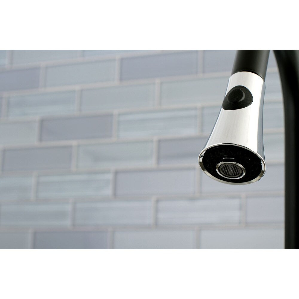 Robinet de cuisine moderne à poignée unique et pulvérisateur rétractable en noir mat et chrome