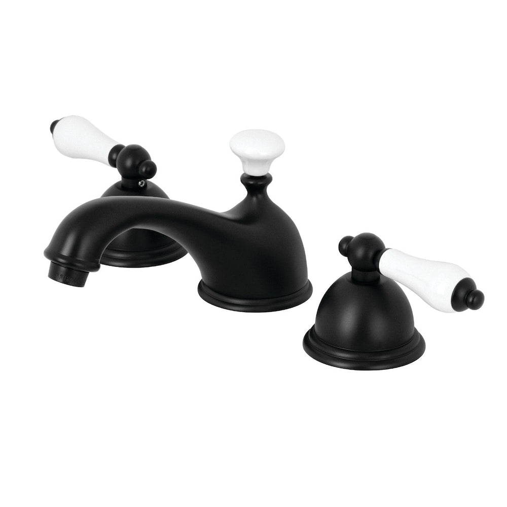 Restoration Porcelain Lever 8 in. Widespread 2-Handle Bathroom Faucet in Matte Black