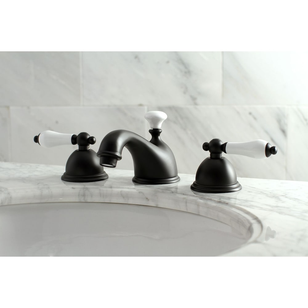 Restoration Porcelain Lever 8 in. Widespread 2-Handle Bathroom Faucet in Matte Black
