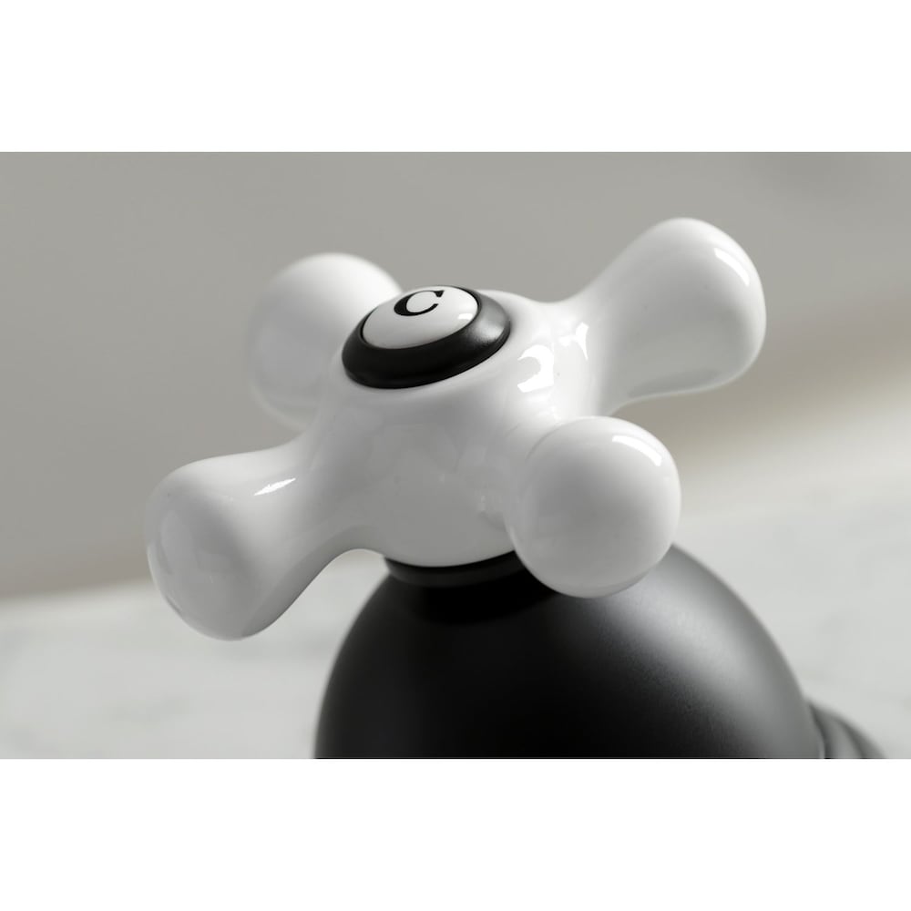Restoration Porcelain Cross 8 in. Widespread 2-Handle Bathroom Faucet in Matte Black