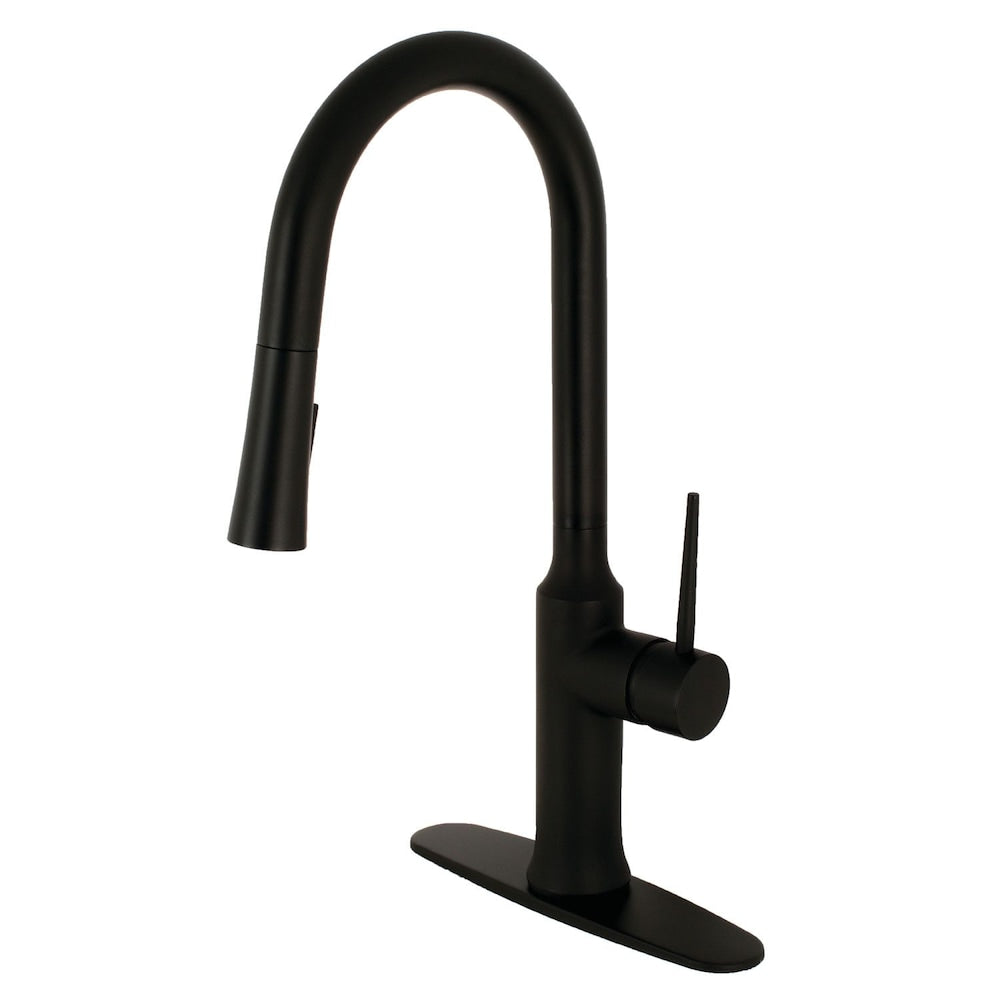 Robinet de cuisine à poignée unique et pulvérisateur rétractable New York en noir mat