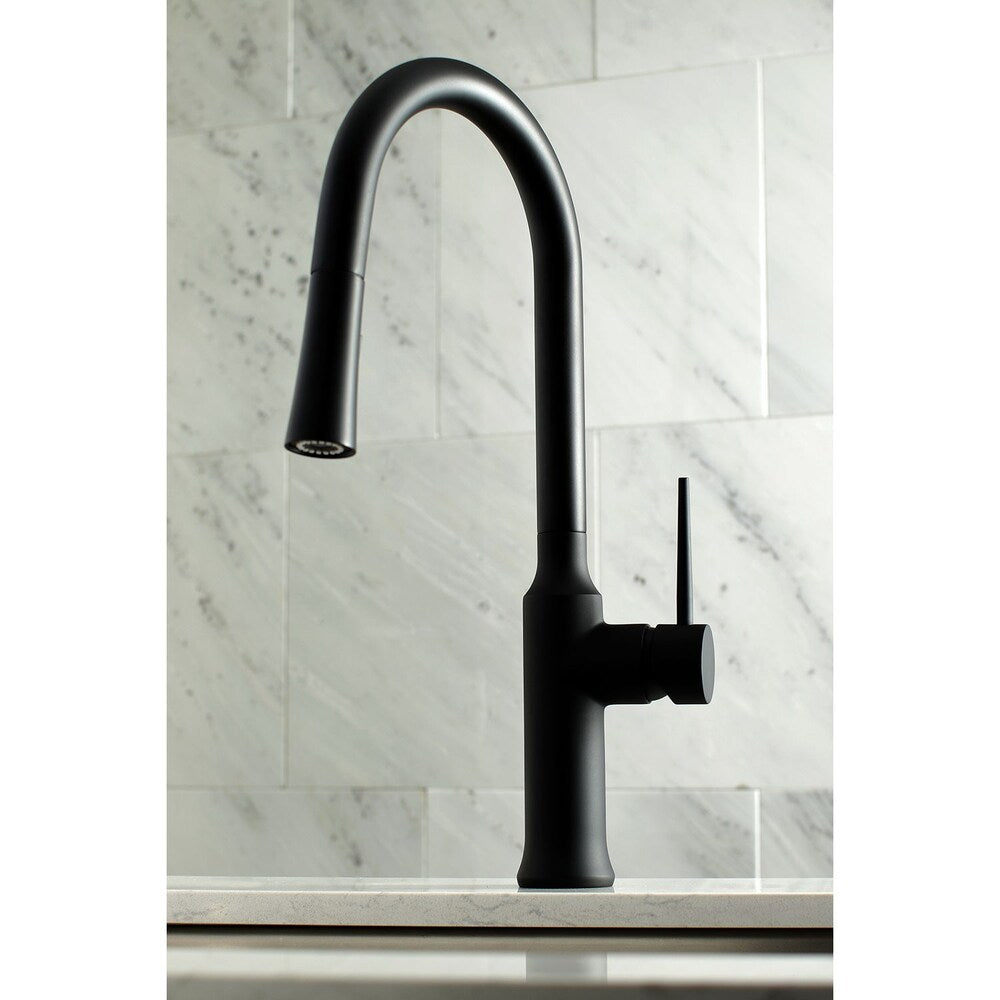 Robinet de cuisine à poignée unique et pulvérisateur rétractable New York en noir mat