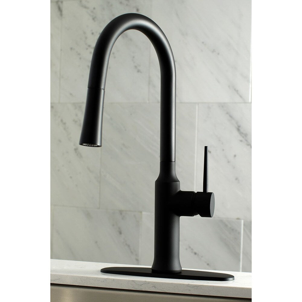 Robinet de cuisine à poignée unique et pulvérisateur rétractable New York en noir mat