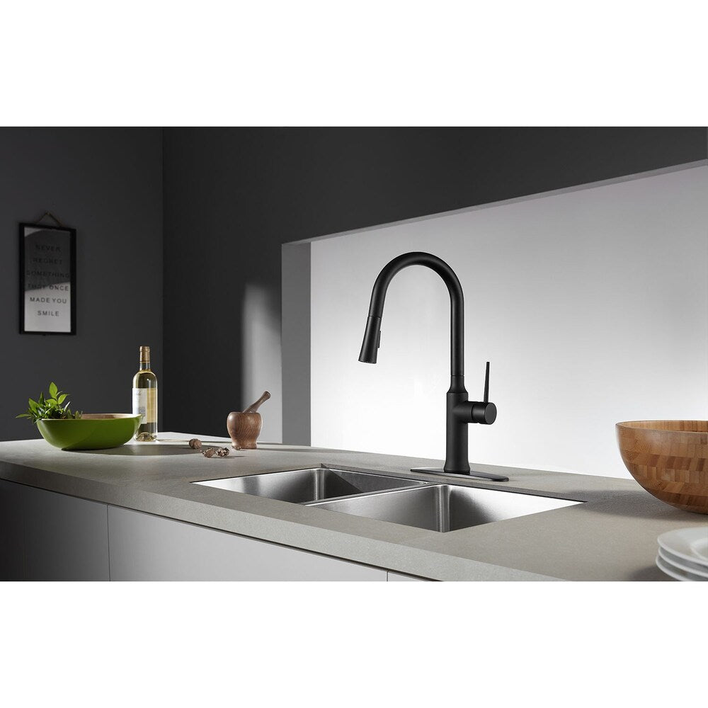 Robinet de cuisine à poignée unique et pulvérisateur rétractable New York en noir mat