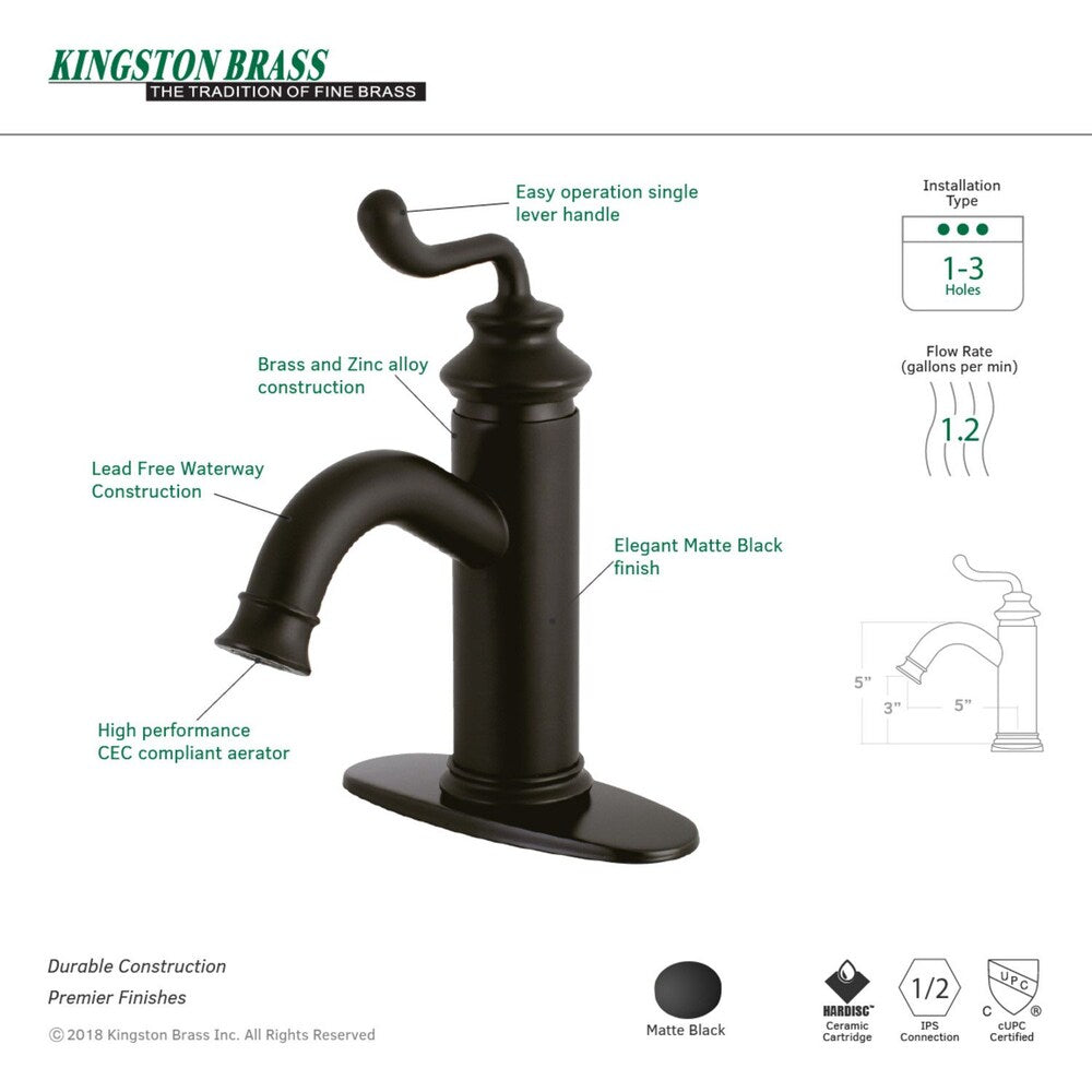 Robinet de salle de bain moderne à poignée unique de 4 po en noir mat