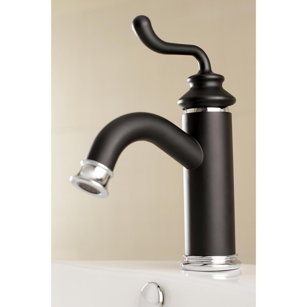Robinet de salle de bain moderne à poignée unique et trou unique en noir mat et chrome