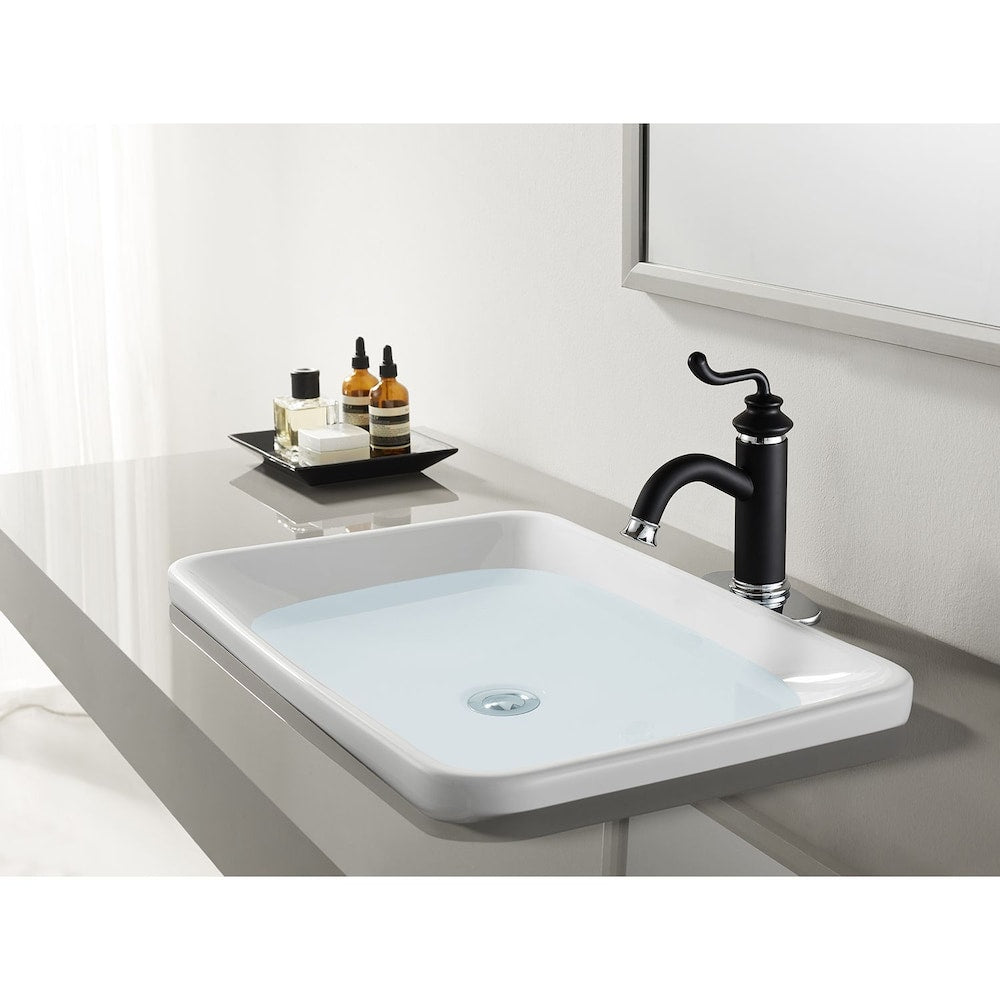 Robinet de salle de bain moderne à poignée unique et trou unique en noir mat et chrome