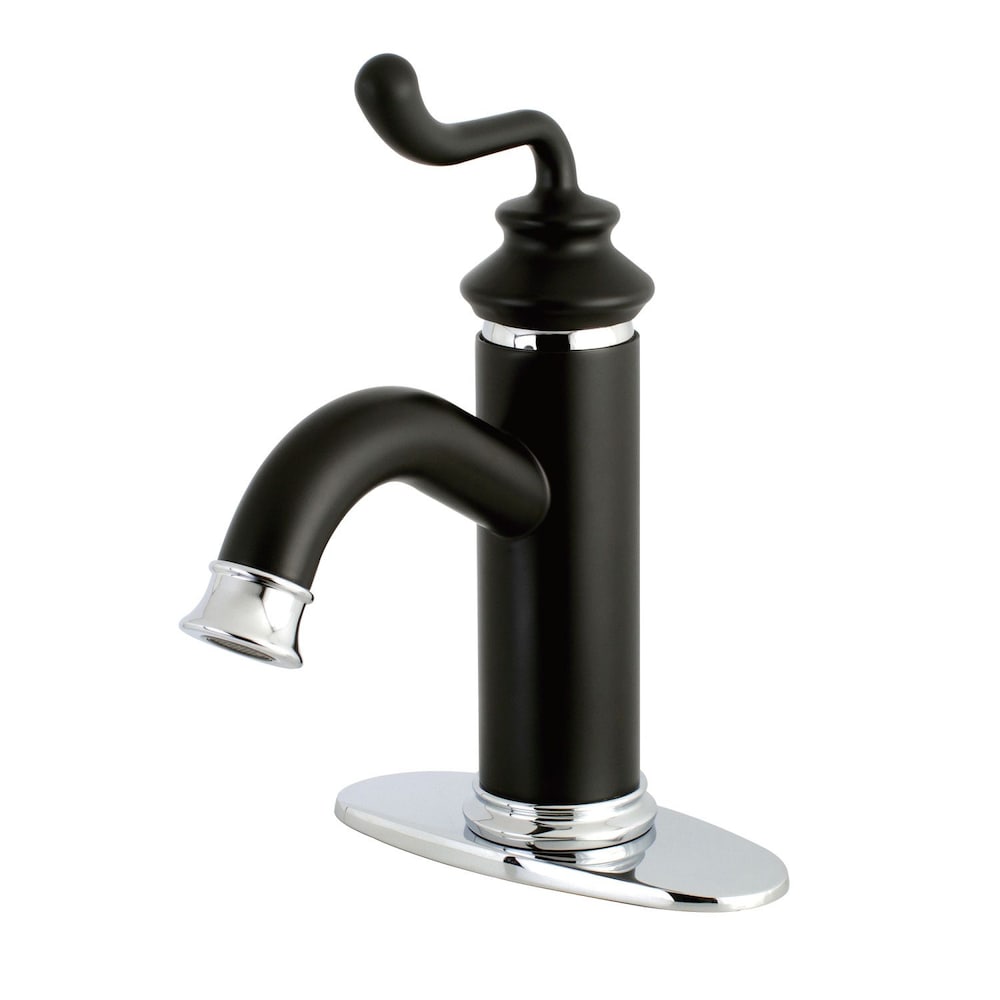 Robinet de salle de bain moderne à poignée unique et trou unique en noir mat et chrome