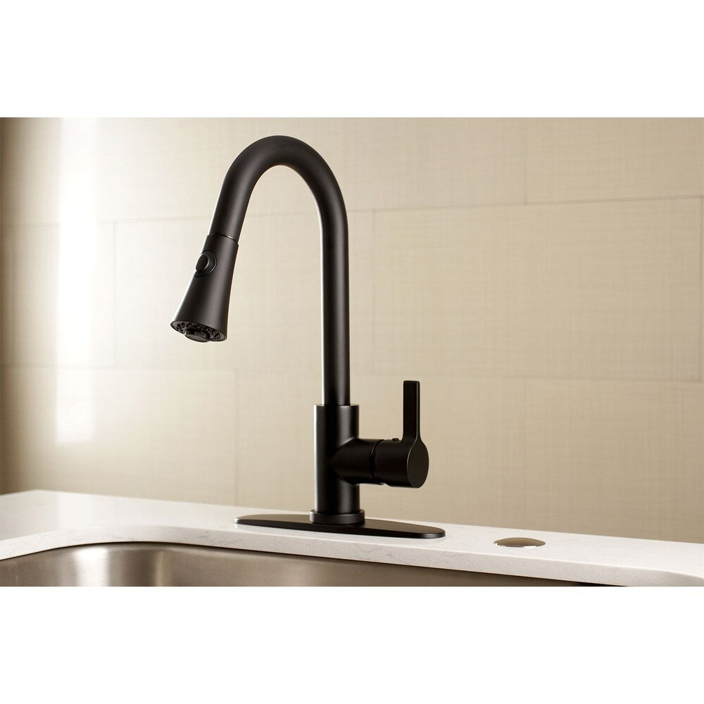 Robinet de cuisine moderne à poignée unique et pulvérisateur rétractable en noir