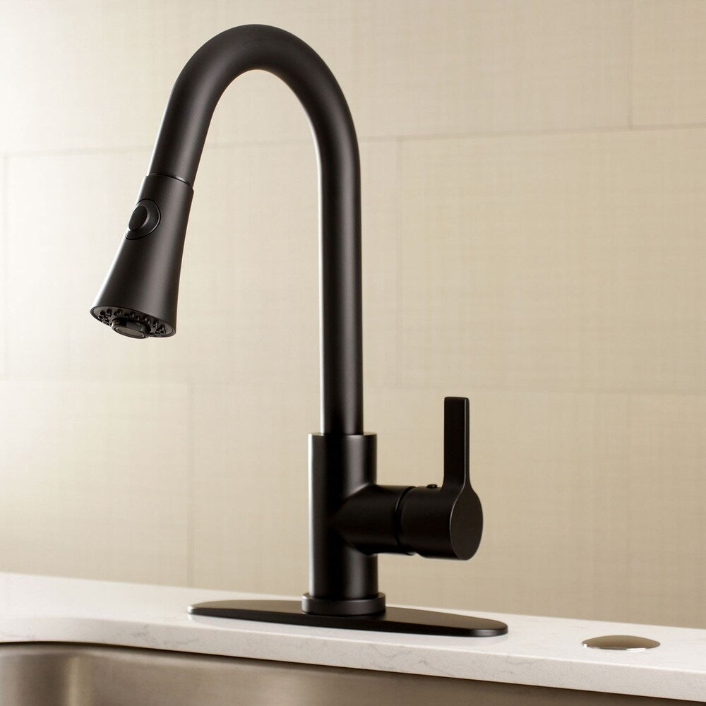 Robinet de cuisine moderne à poignée unique et pulvérisateur rétractable en noir