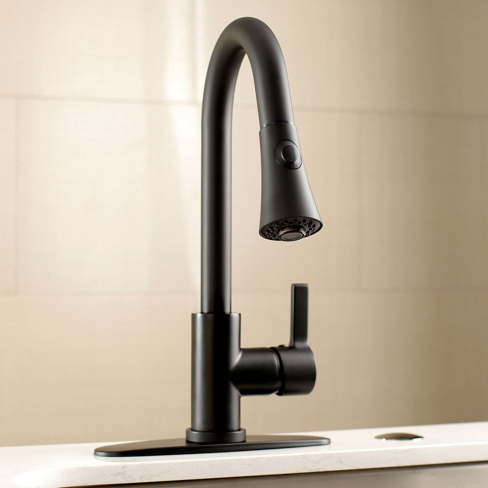 Robinet de cuisine moderne à poignée unique et pulvérisateur rétractable en noir