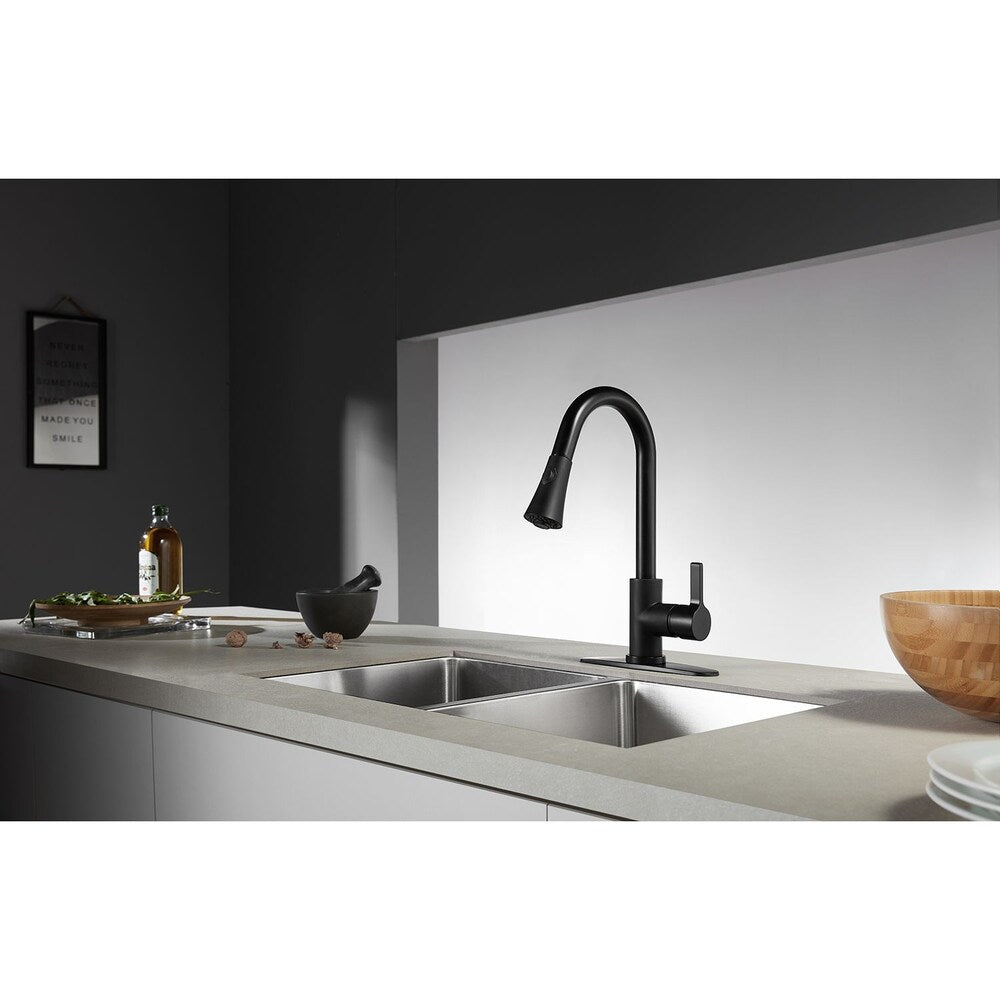 Robinet de cuisine moderne à poignée unique et pulvérisateur rétractable en noir