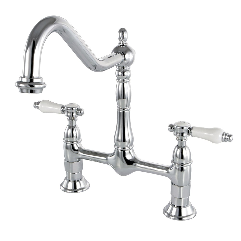 Robinet de cuisine à 2 poignées en porcelaine victorienne avec poignée à levier en chrome