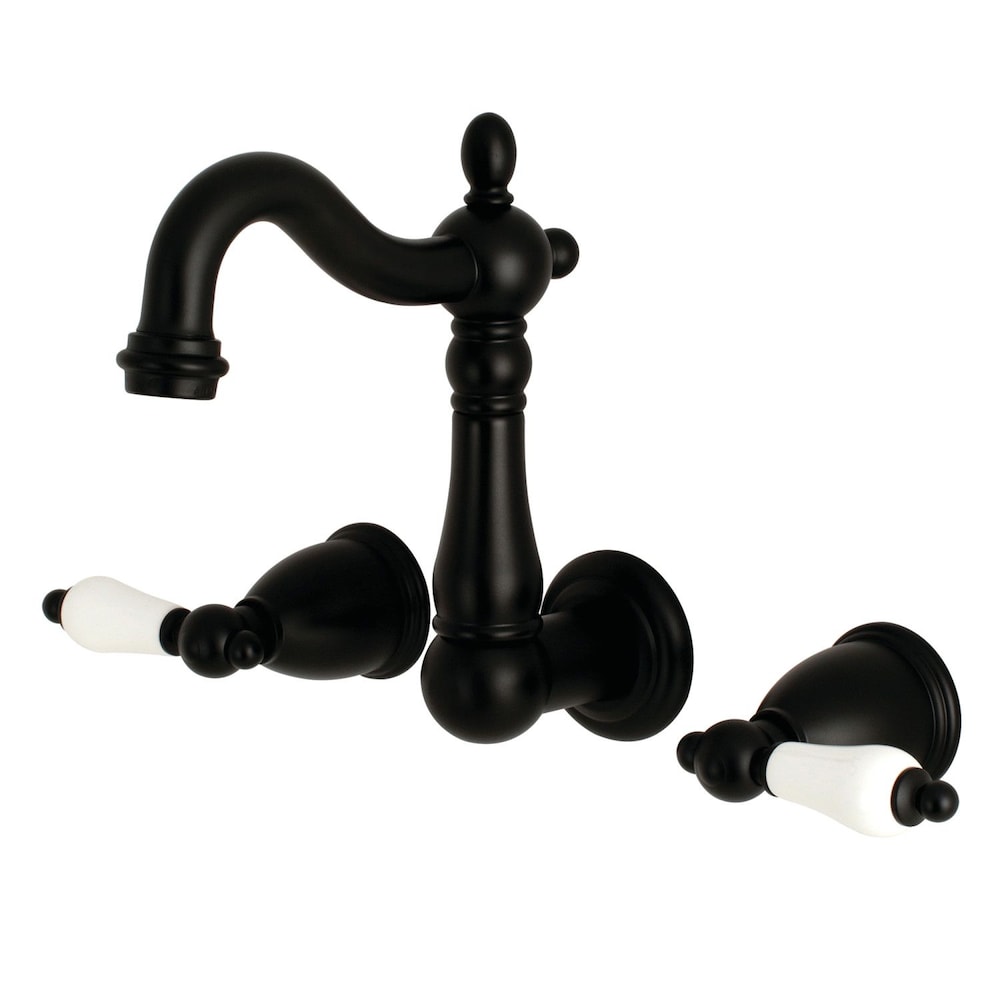 Heritage 2-Handle Wall Mount Bathroom Faucet in Matte Black