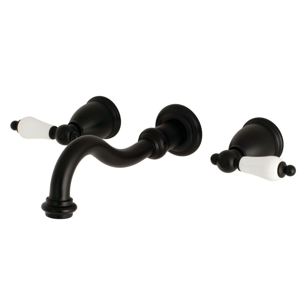 2-Handle Vessel Wall Mount Bathroom Faucet in Matte Black