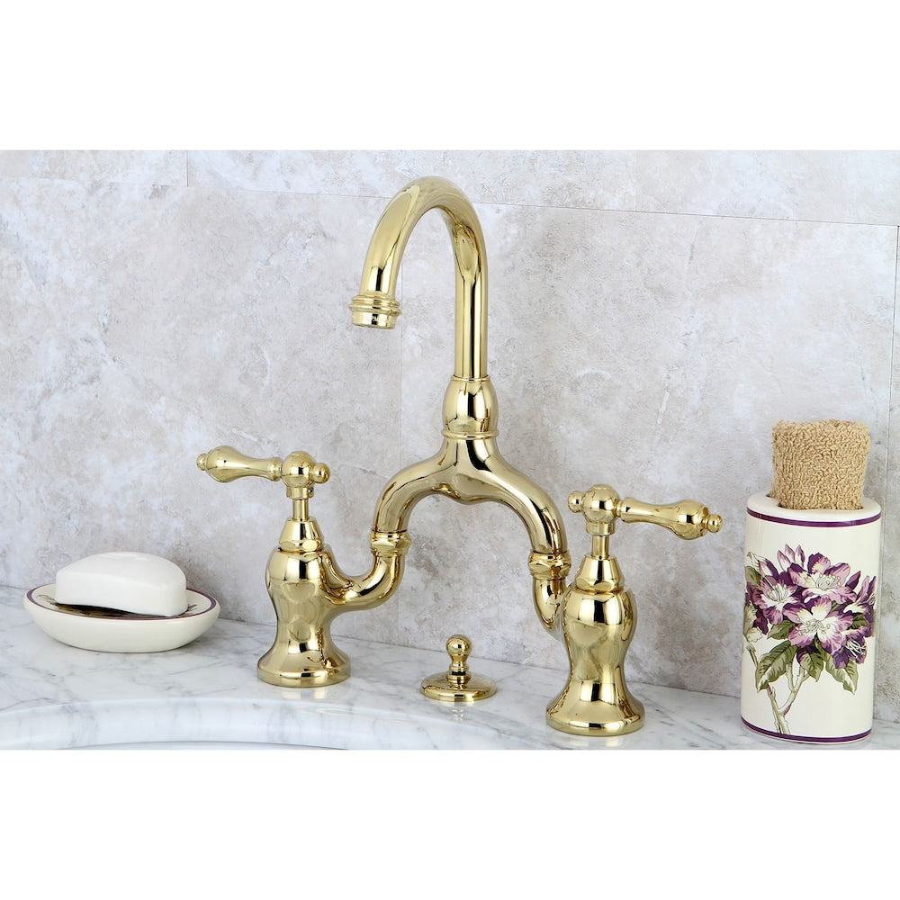 8 in. Widespread 2-Handle High-Arc Bridge Bathroom Faucet in Polished Brass