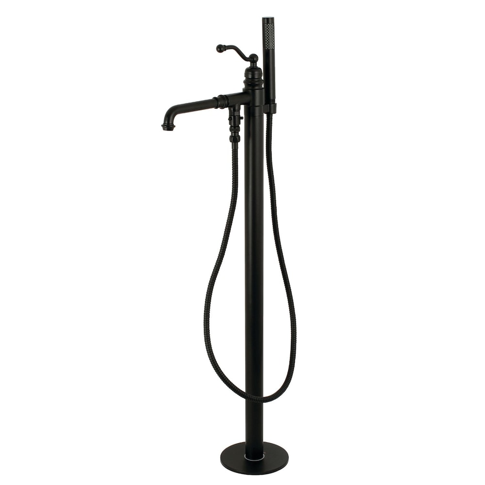 Robinet de baignoire romaine autoportante à poignée unique Country avec douchette à main en noir mat