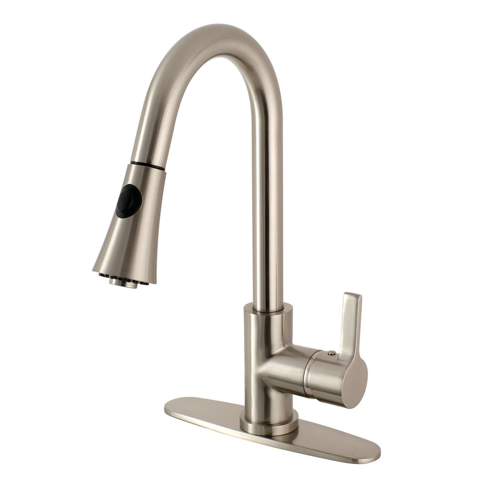 Robinet de cuisine moderne à poignée unique et pulvérisateur rétractable en nickel satiné