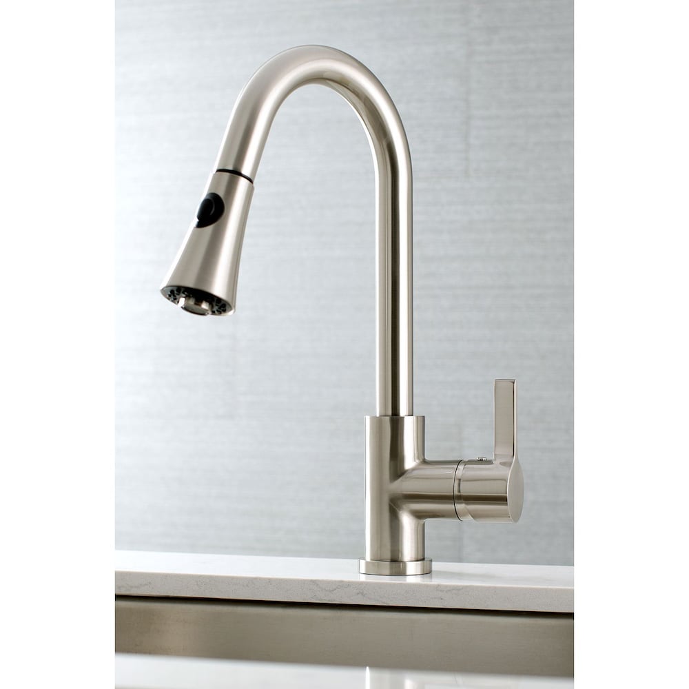 Robinet de cuisine moderne à poignée unique et pulvérisateur rétractable en nickel satiné
