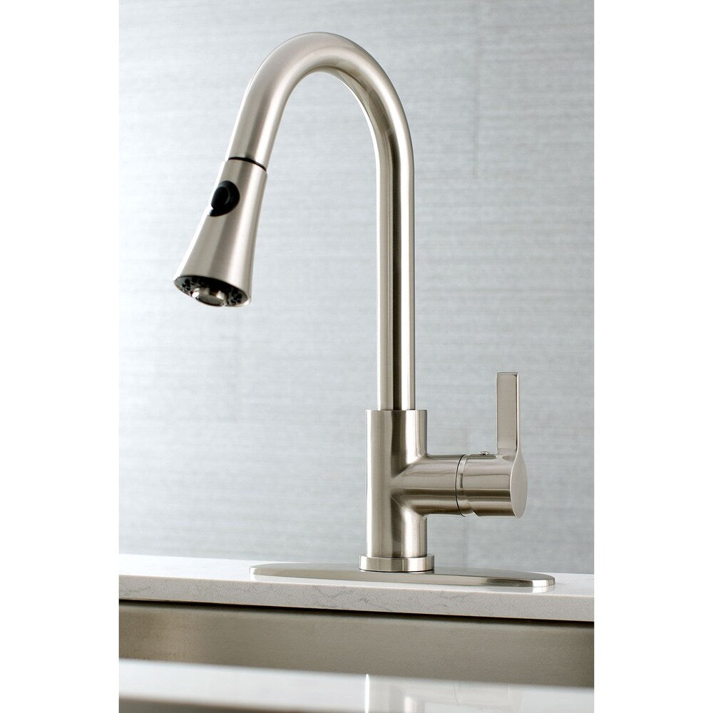 Robinet de cuisine moderne à poignée unique et pulvérisateur rétractable en nickel satiné