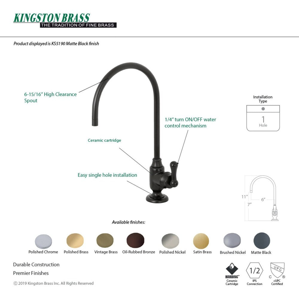 Robinet de rechange pour système de filtration d'eau potable à poignée unique en noir mat