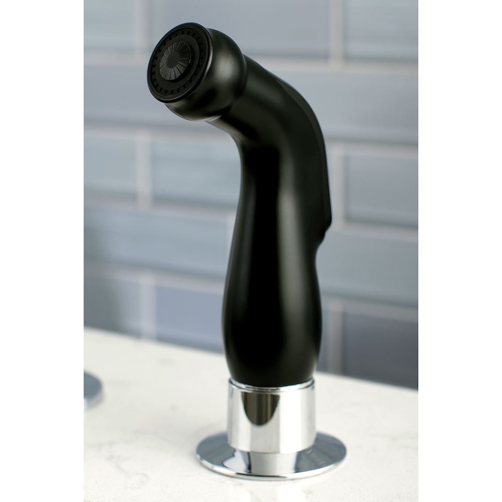 Modern Single-Handle Standard Kitchen Faucet with Side Sprayer in Matte Black and Chrome